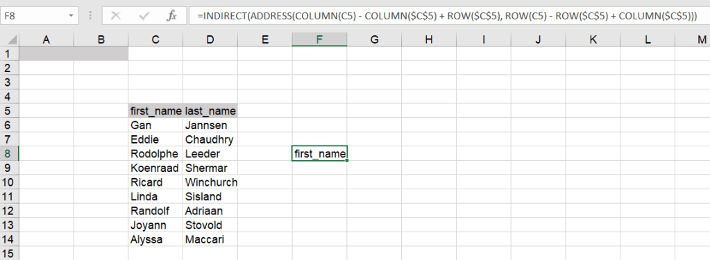 2.3 columns to rows in excel indirect address