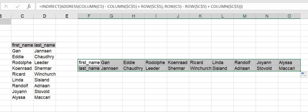 2.4 columns to rows in excel indirect address