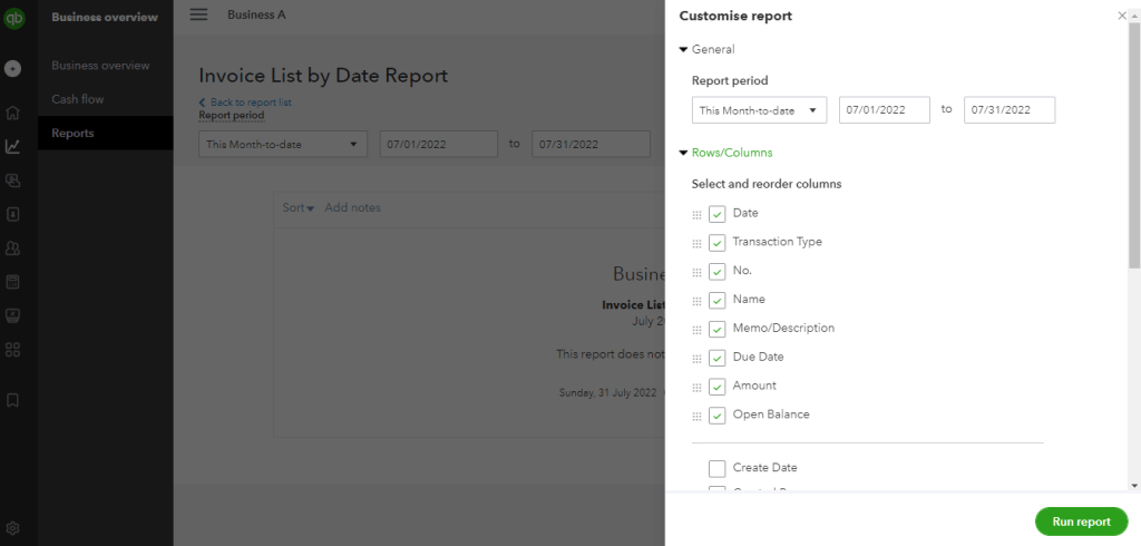 3 quickbooks customize report