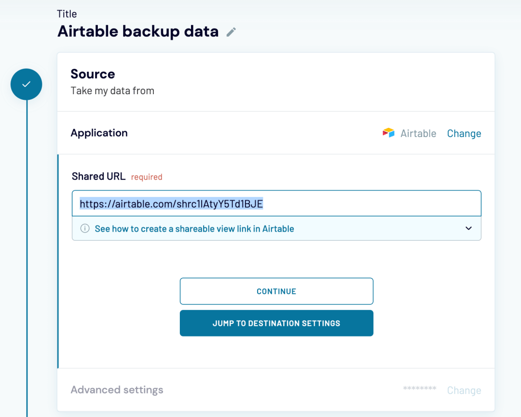 35. Airtable backup Coupler.io source settings