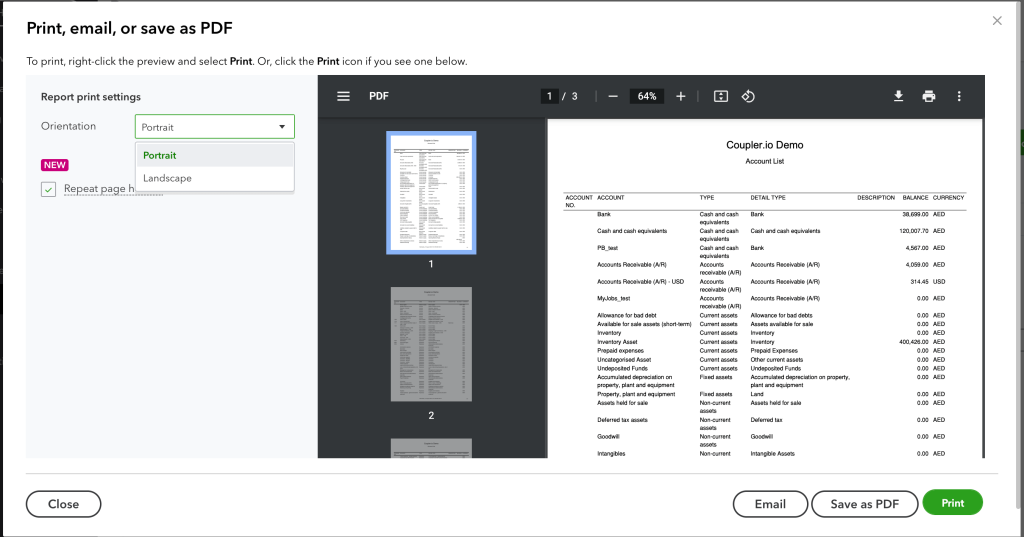 4. Quickbooks export to PDF