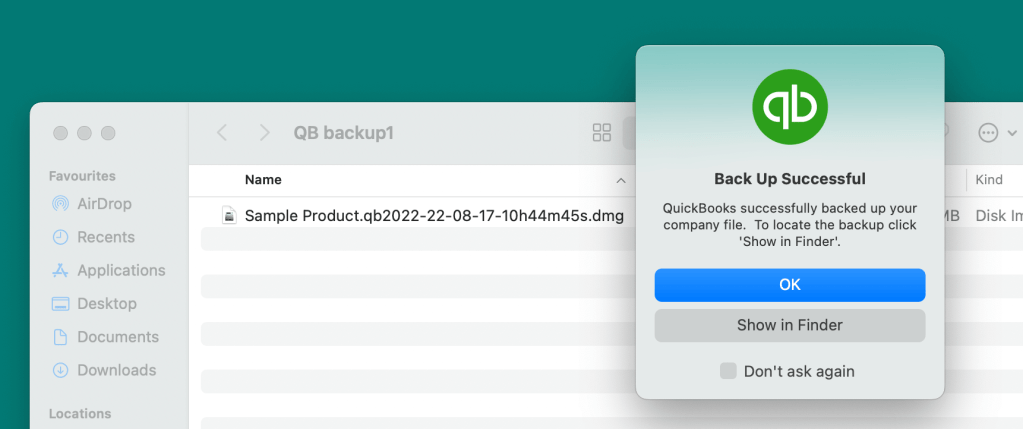 5. QuickBooks Desktop backup success message
