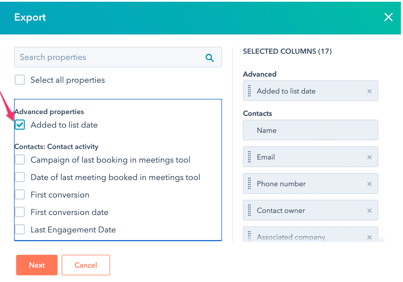 Exporter la liste Date d'ajout à la liste