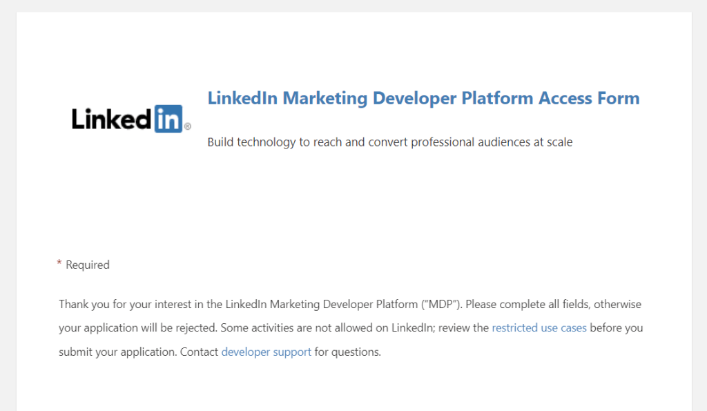 3.5.3 linkedin app marketing developer platform request form