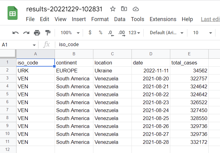 1.2 save query results google sheets