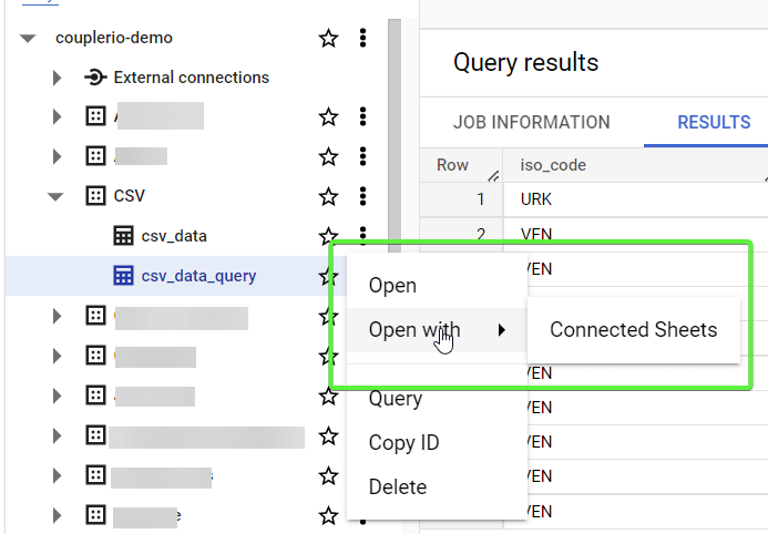 2.1.1 open bigquery table with connected sheets