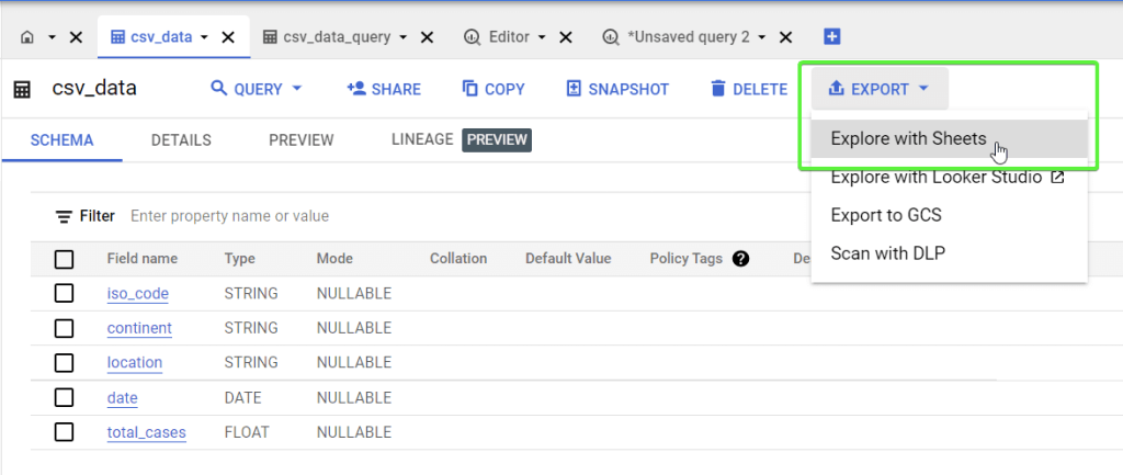 2.1.2 open bigquery table with connected sheets