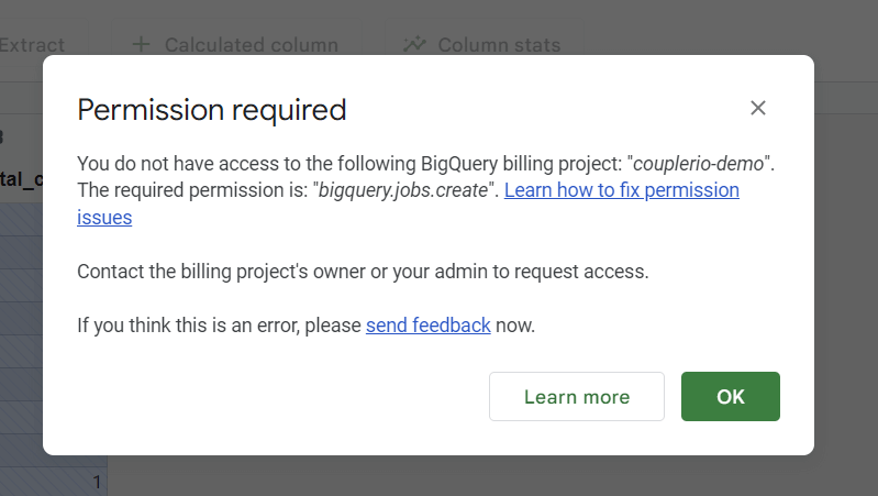 2.9 bigquery google sheets permission required