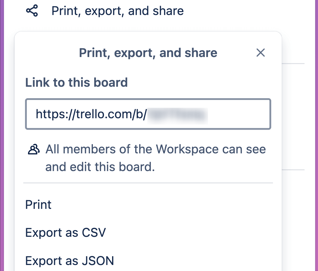 Choisir le format d'exportation des données du tableau Trello