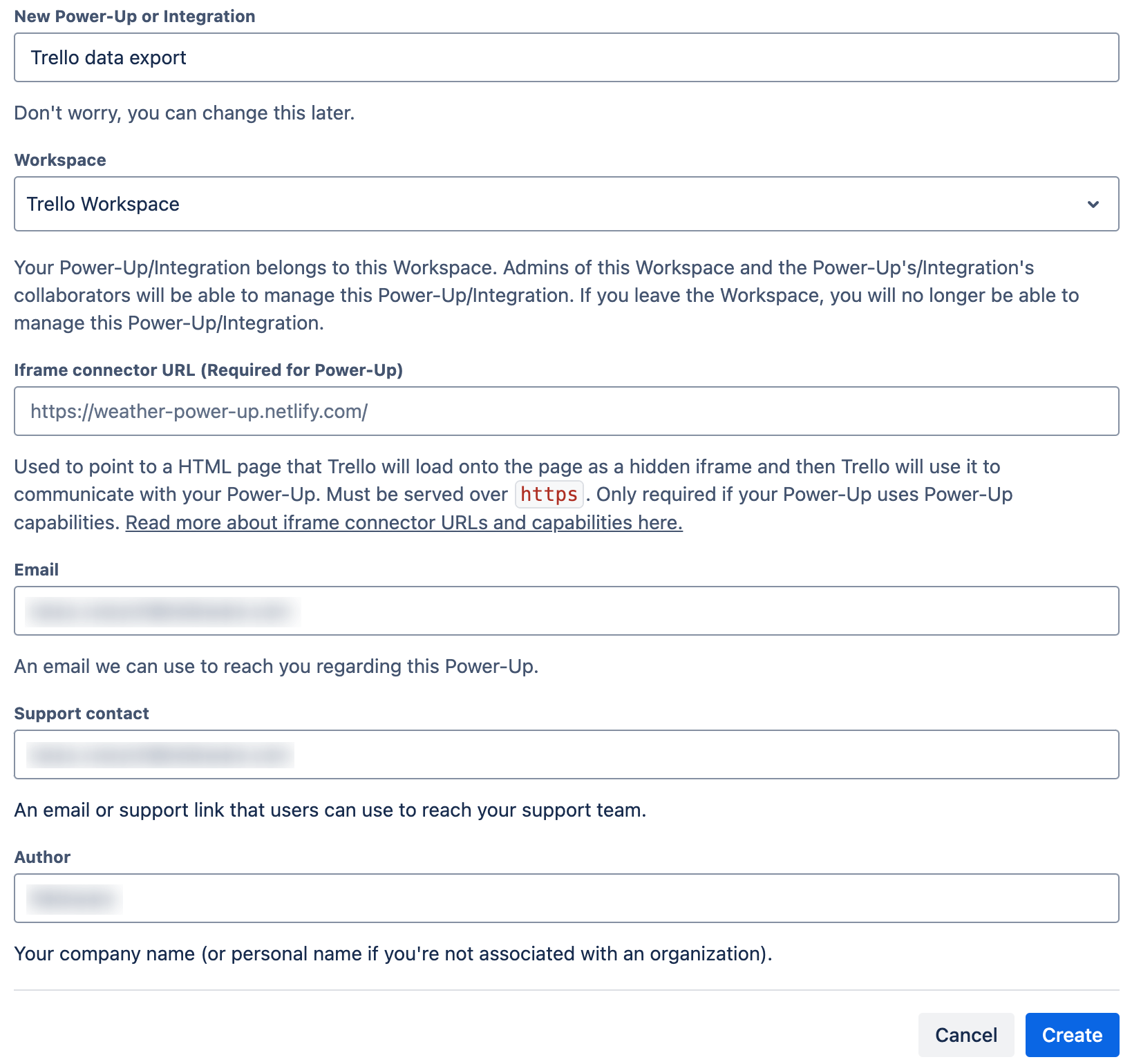 Ajuster les paramètres lors de la création d'une nouvelle intégration Trello