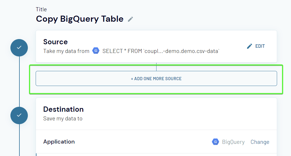 2.6 bigquery coupler copy table schedule add more