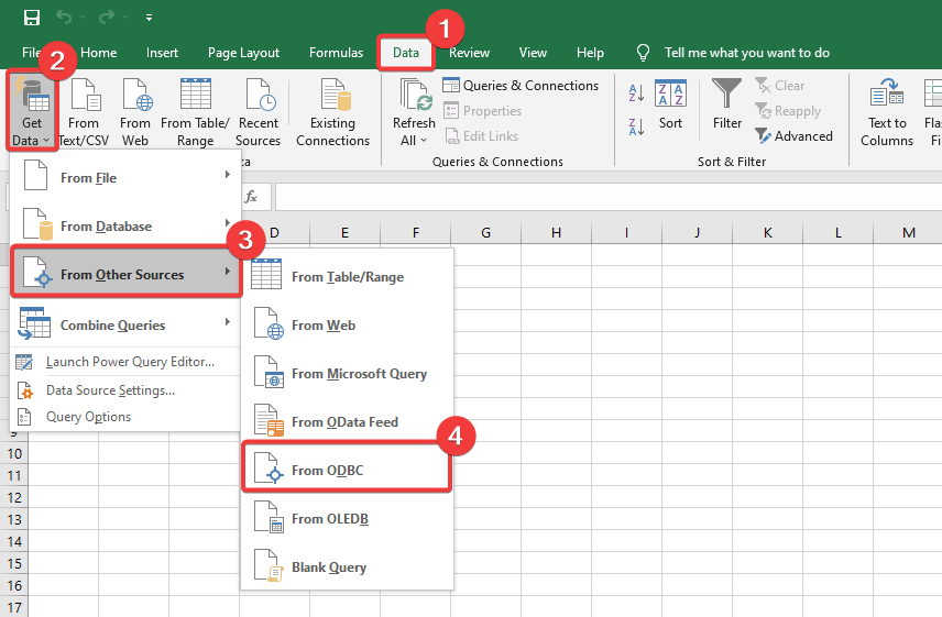 8 select odbc data source to connect bigquery to excel