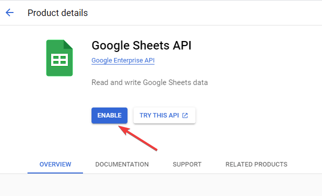 16 enable google sheets api