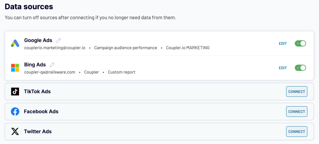 17 coupler data aggregation connect data sources for data set template