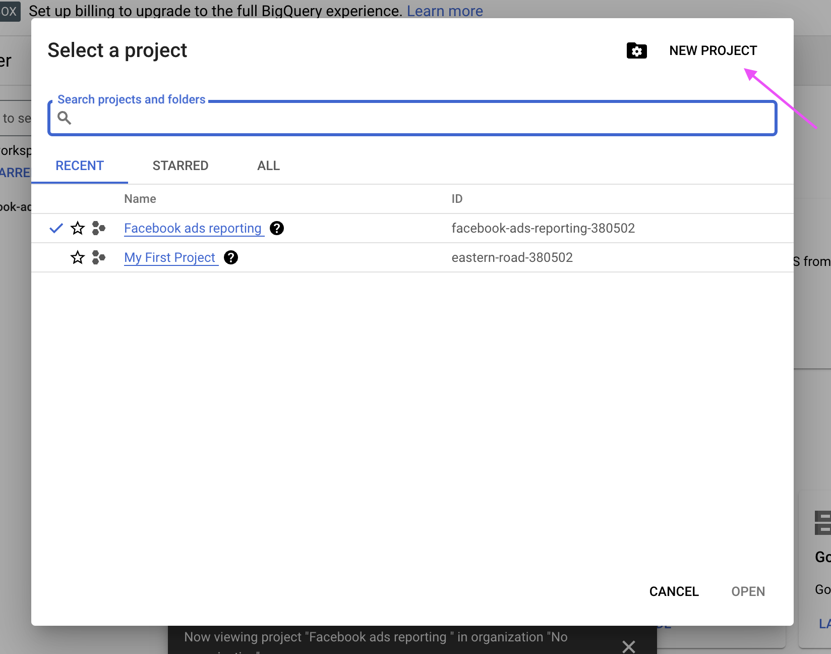 2 sélectionner un nouveau projet
