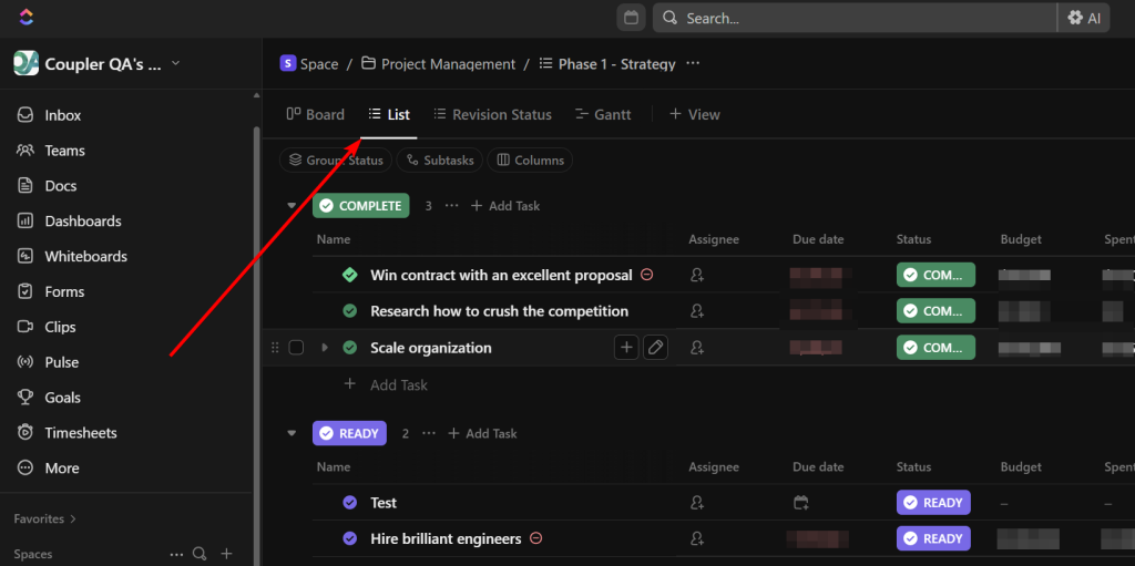 1.1 clickup list view