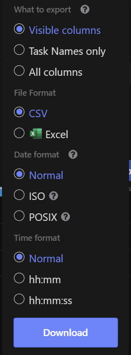 1.3 clickup list export view what to export