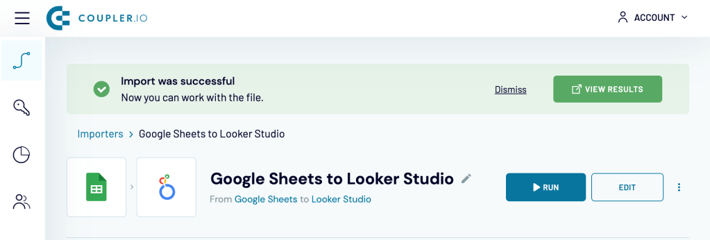 15. Google Sheets to Looker Studio import successful