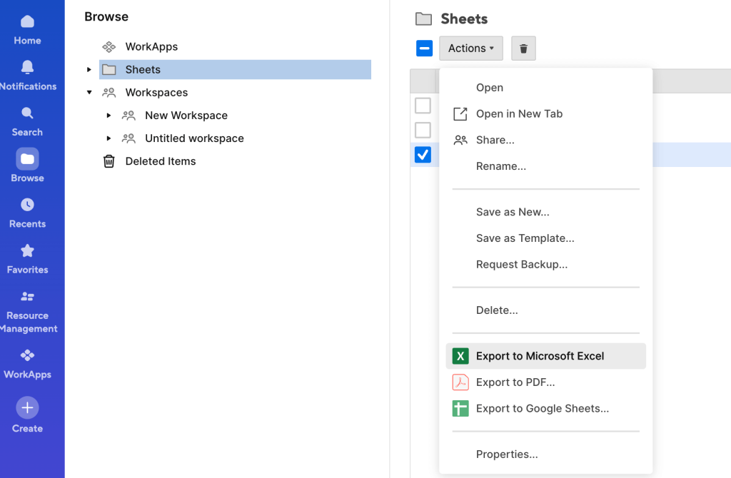 16. export to microsoft excel via actions