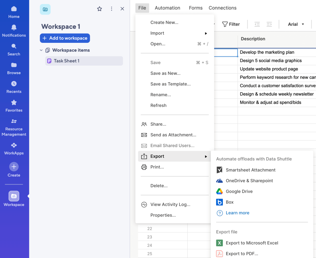 17. export to microsoft excel via file