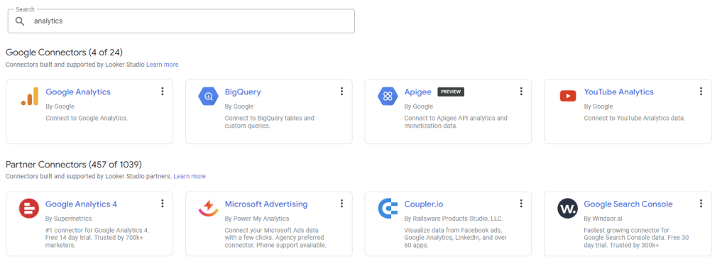 Figure 03. Google Data Studio data connectors