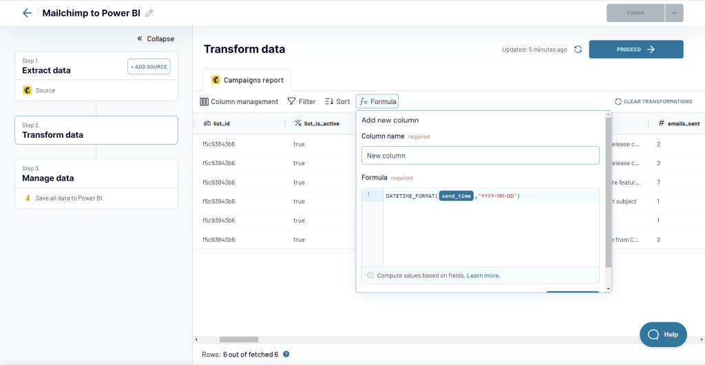 2.step2 transform data mailchimp power bi