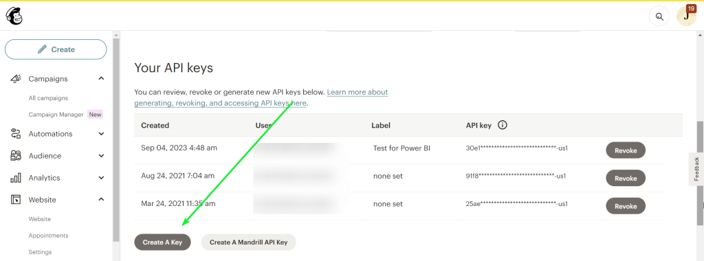 5.3 mailchimp create api key