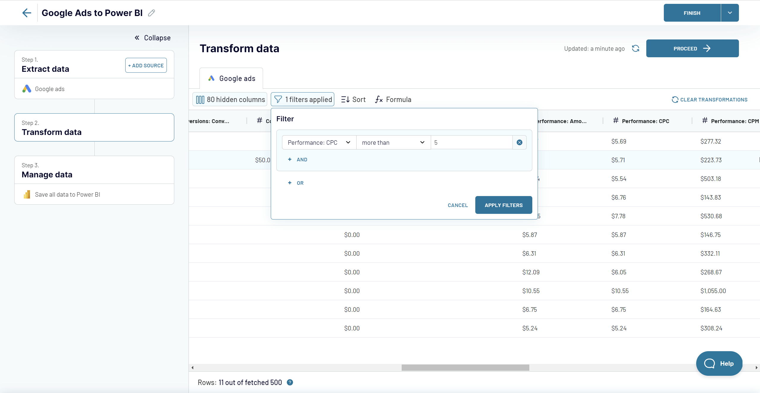 2 paso 2 transformar datos google ads power bi