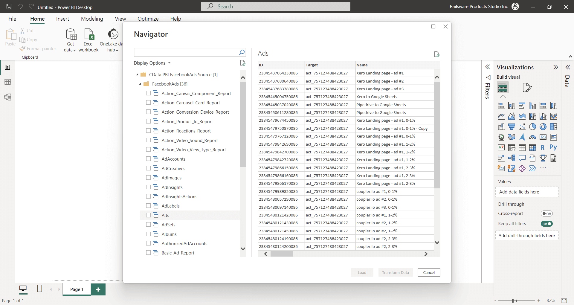 2.6 conector odbc de datos power bi de anuncios de facebook