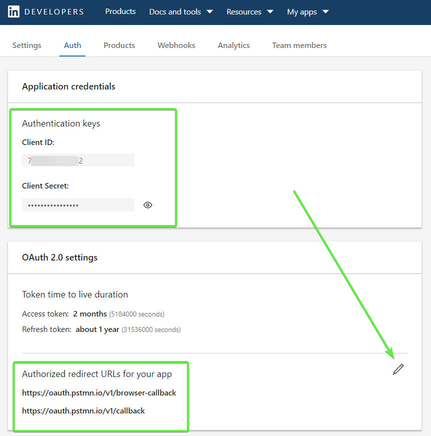 identifiants de l'application linkedin