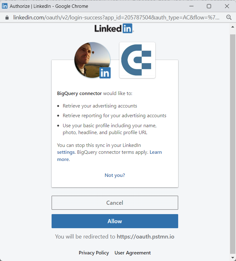 autorisation de l'application linkedin ads