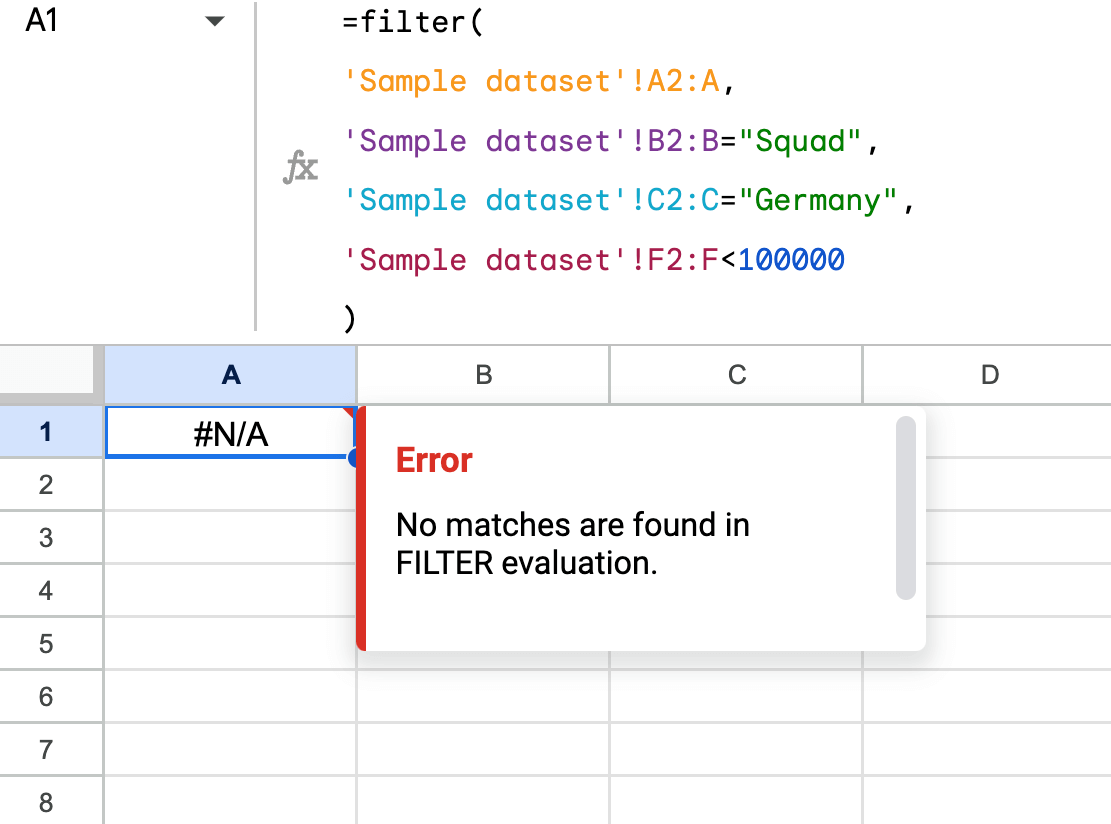 3 filter no matches error
