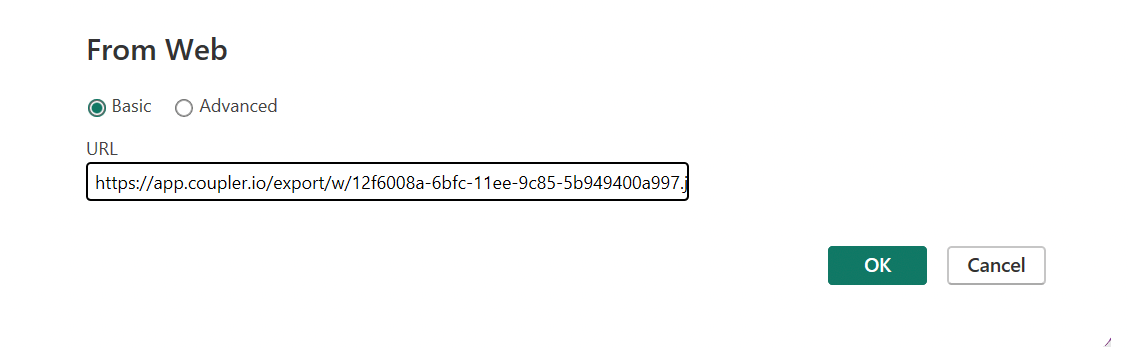 coller l'URL Web dans Power BI