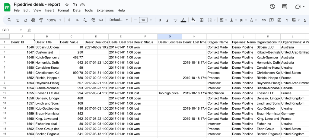 14. Data is automatically imported into Google Sheets