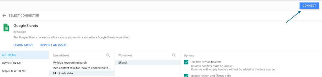 16 google sheets connect