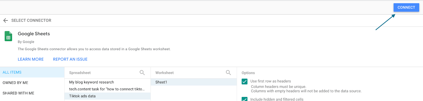 Connection à Google Sheets