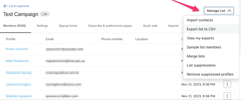 18 manage list export csv