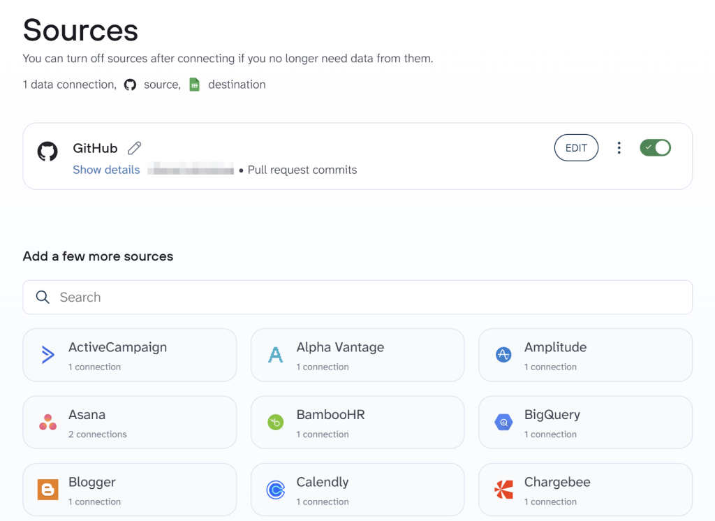 3 Coupler.io data sources selection interface
