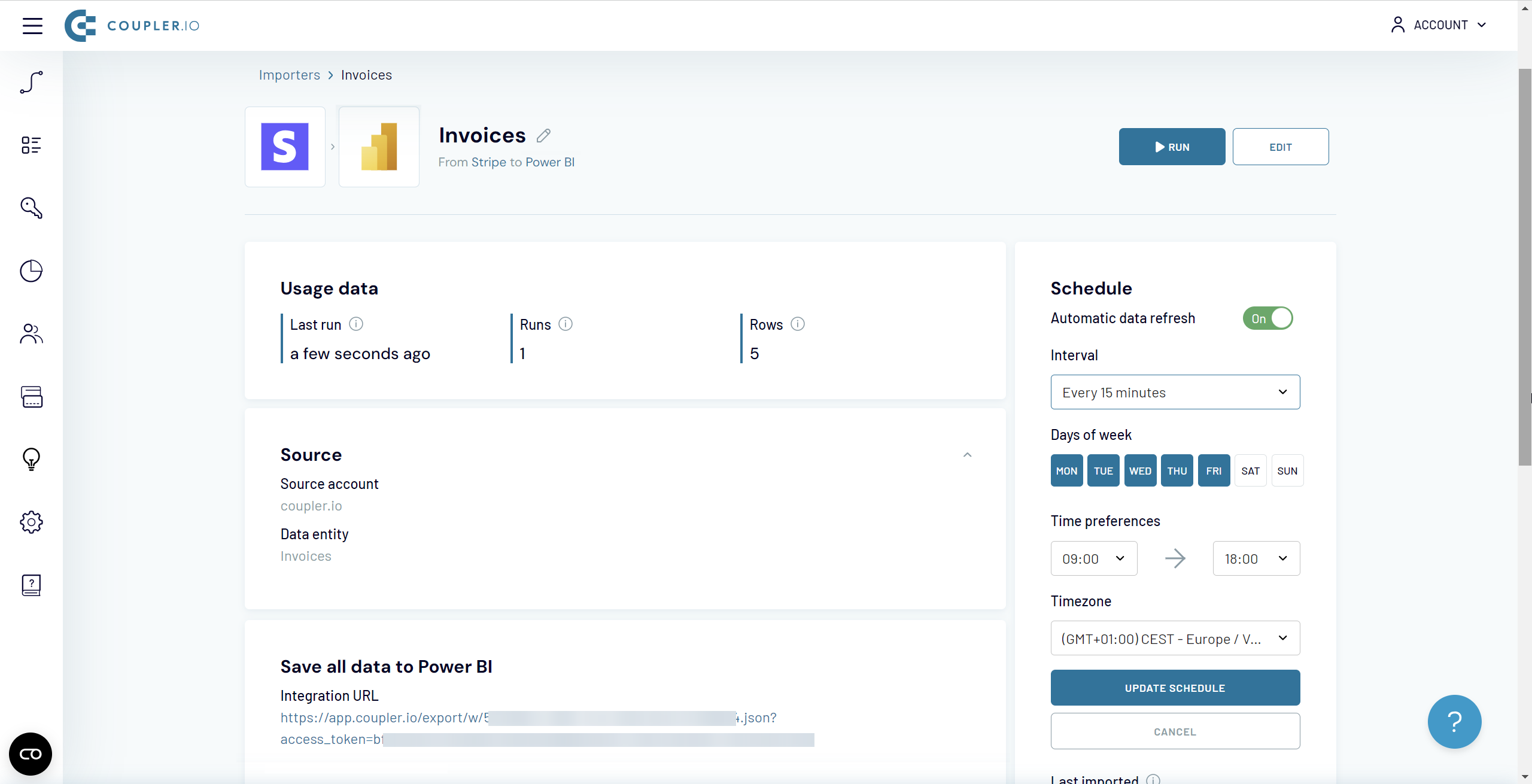 calendrier d’importation stripe dans power bi