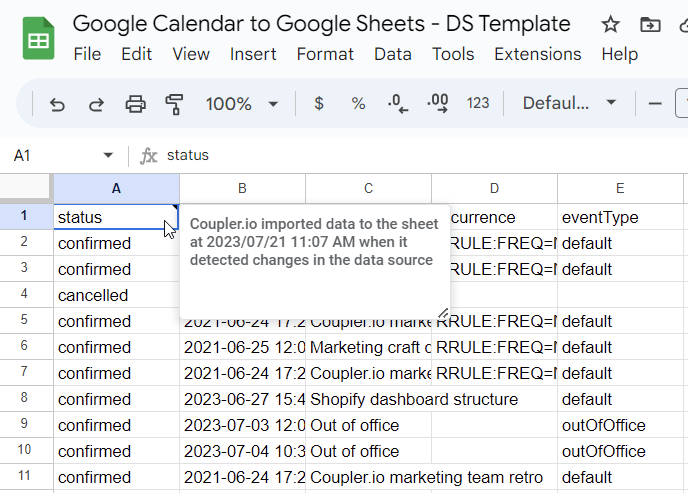 3.3 google calendar in google sheets