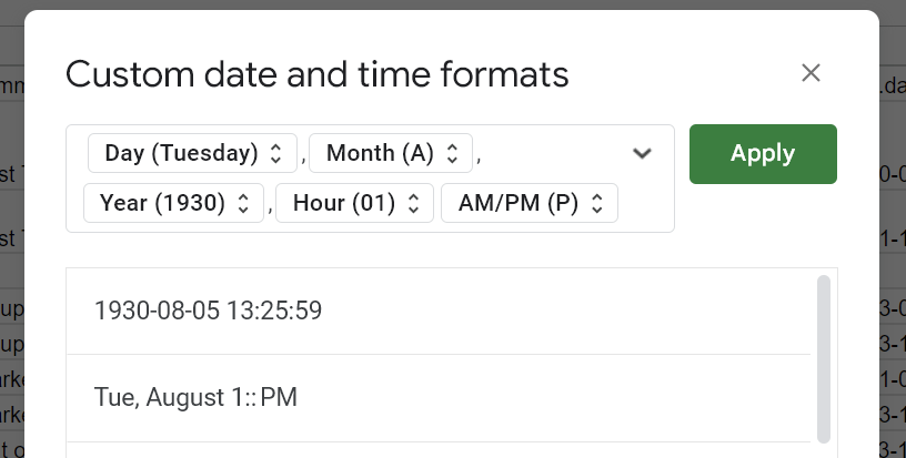 4.3.2 custom date fromat google sheets