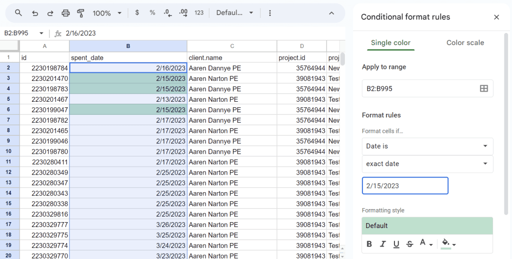 7.2 highlight dates in google sheets