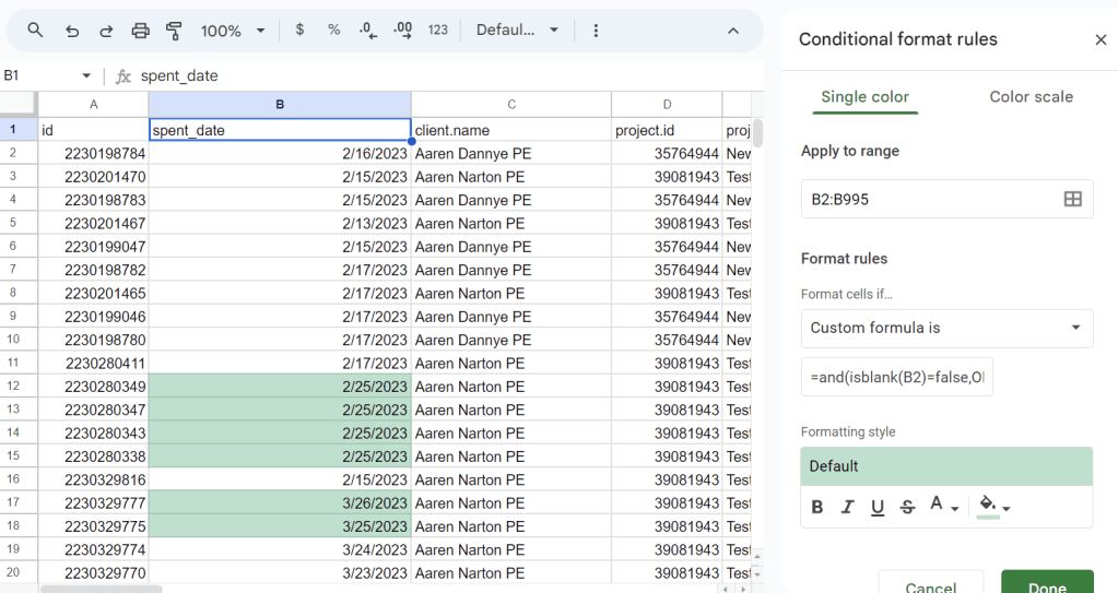 7.4 highlight dates in google sheets