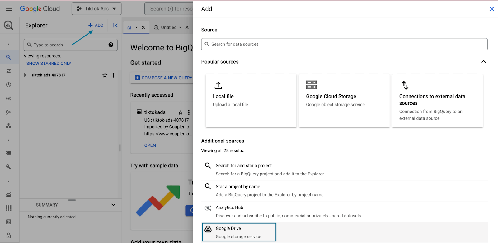 téléchargements sur bigquery