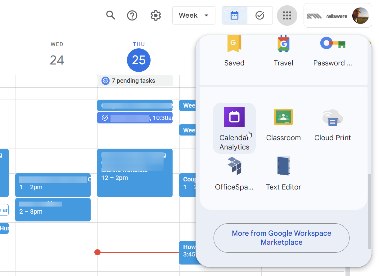 acceso a la extensión calendar analytics