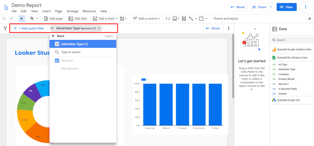 52 use quick filter in looker studio charts