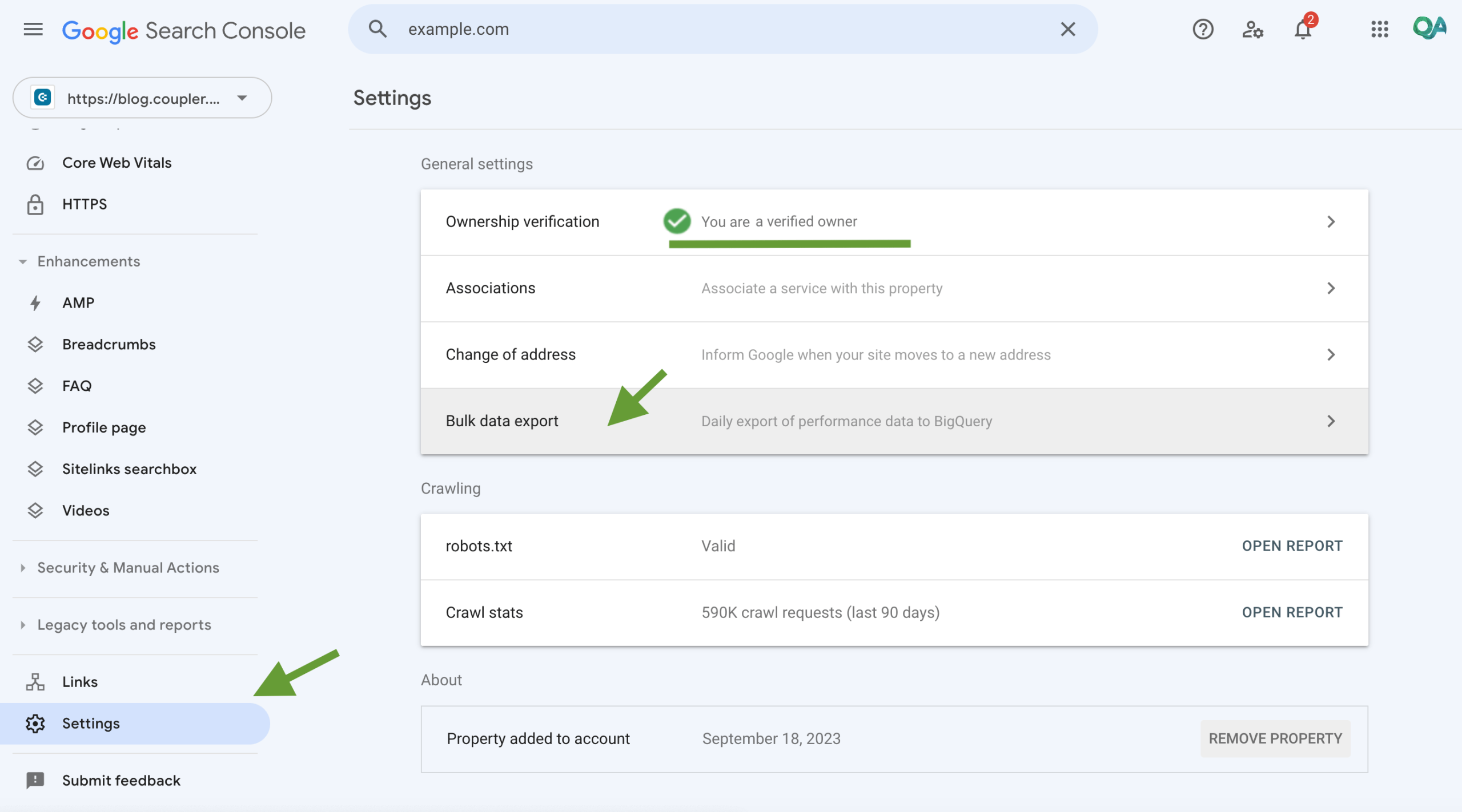 Exportation de données en masse de Google Search Console vers BigQuery