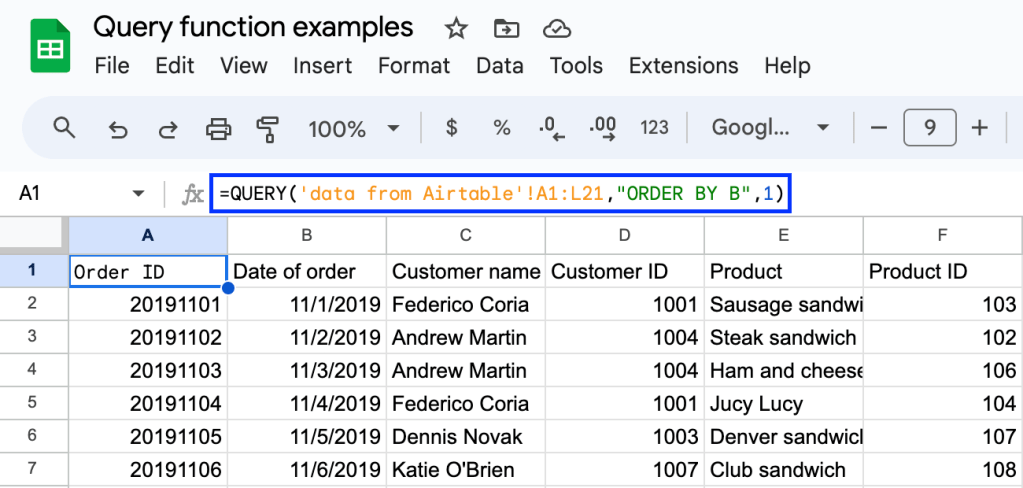 Example of Google Sheets Query Sort By Date