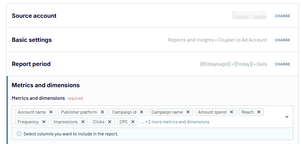 2.facebook ads métriques de la source