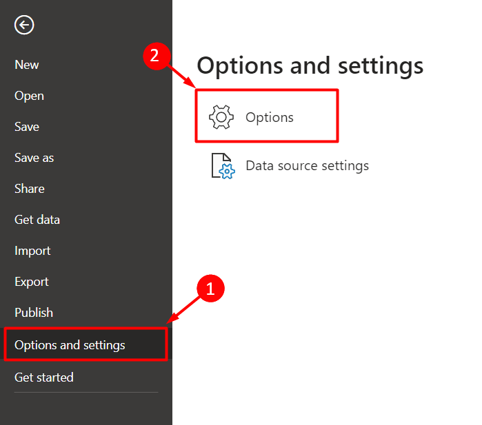 22 go to power bi options